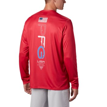 Columbia Muške Majice S Kapuljačom - PFG Terminal Tackle Americana Long Sleeve Crvene | TSLF-48092